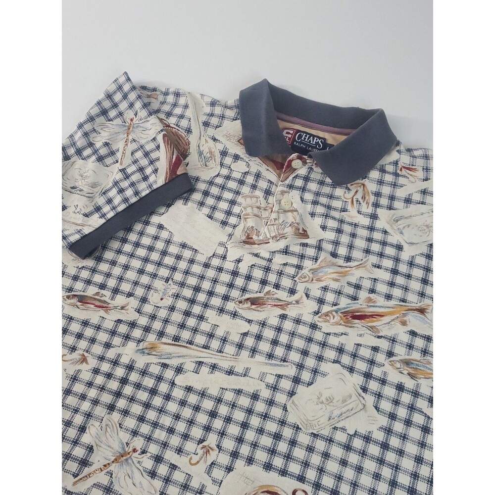 Chaps By Ralph Lauren Men's Short Sleeve Polo Shirt, Fishing Pattern, Large